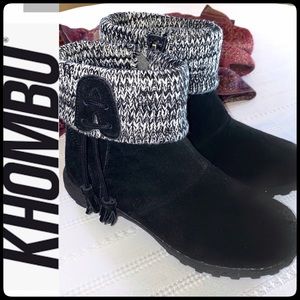 KHOMBU “KATIE” BLACK SUEDE ANKLE SNOW BOOTS SIZE 8